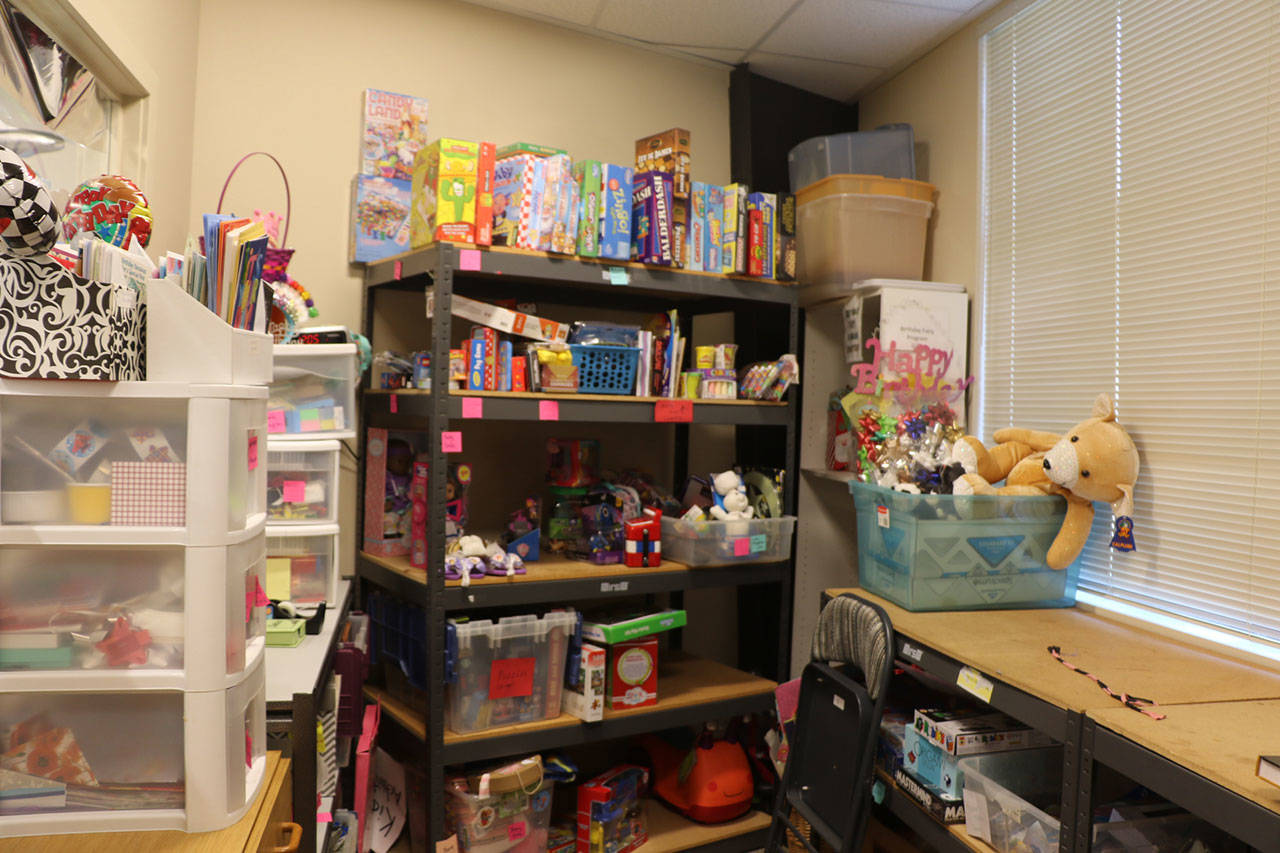 Families who otherwise couldn’t afford birthday gifts for their children can come to the food bank and get gifts and a cake from the “Birthday Fairy”, the gifts are stored in a room at the food bank.