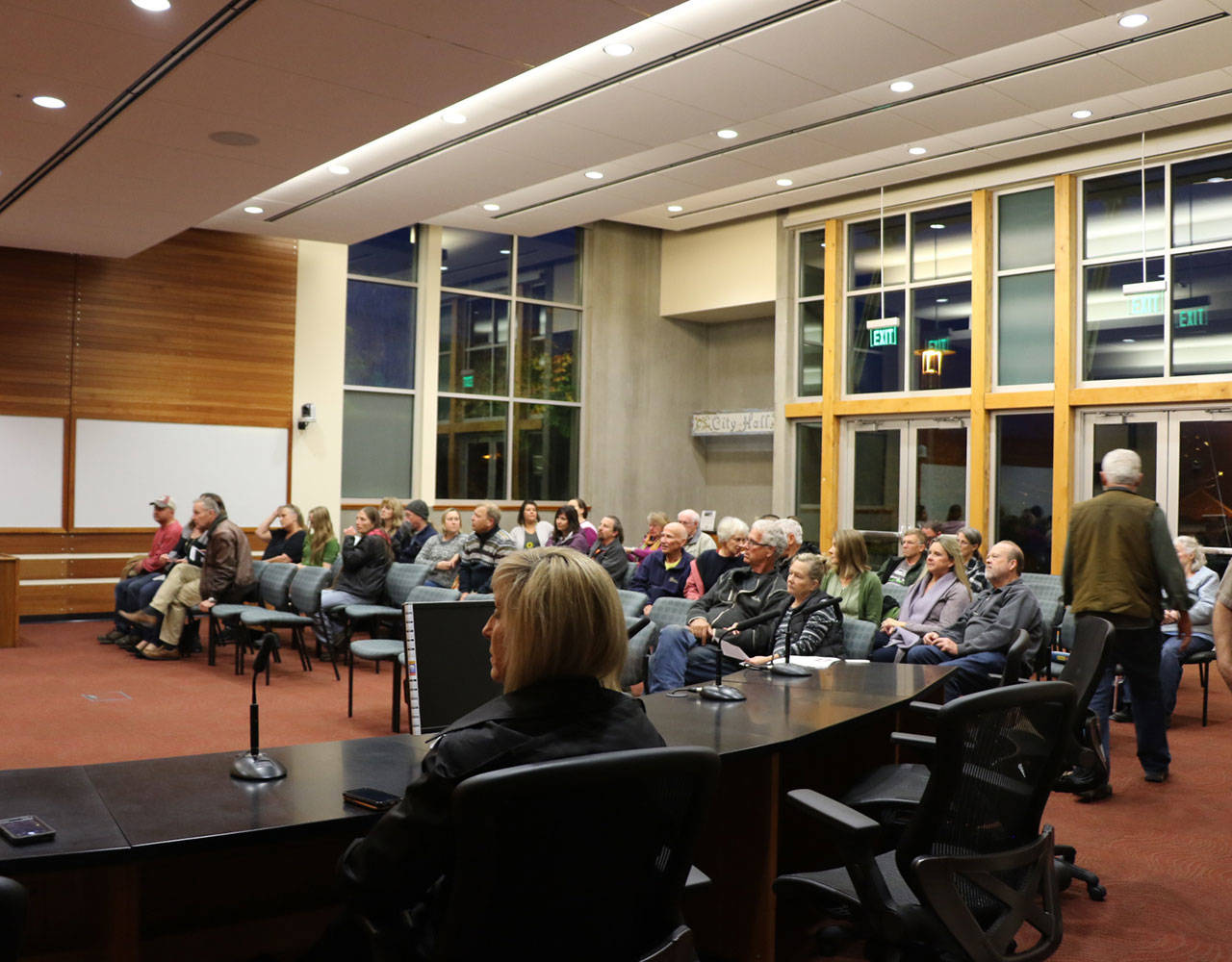 A crowd of about 40 gathered in the Poulsbo City Council Chambers for an informational meeting regarding the release of an SVP back into the community.