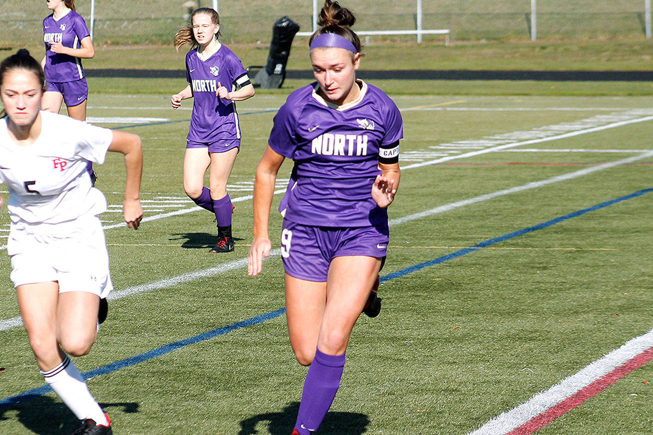 North Kitsap senior Charlotte Bond scored four goals against Franklin Pierce in her team’s district tournament opener. (Mark Krulish/Kitsap News Group)