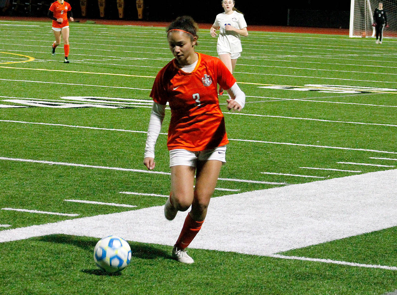 <em>Cougars forward Paris Agana scored the only goal of the match, converting in the eighth minute. </em>                                Mark Krulish/Kitsap News Group