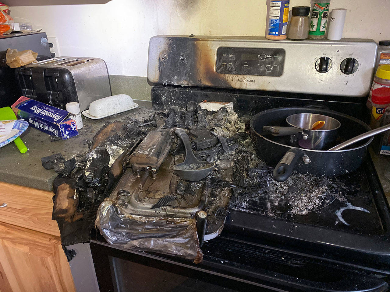 Fire damage due to the stove being left on accidentally. (photo courtesy of NKF&R)