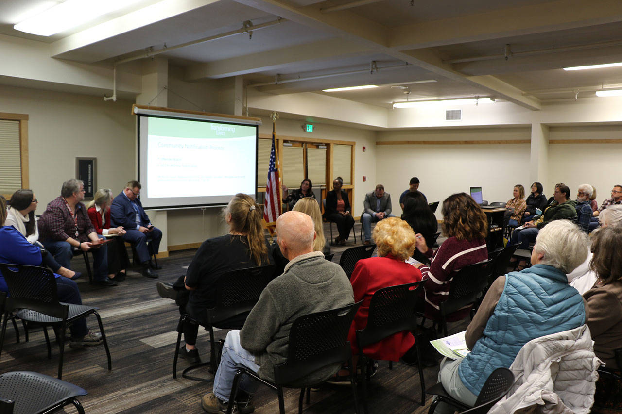 Representatives from DSHS, SCC, and DOC held a forum at the Poulsbo Library to address public concerns regarding the SVP house on Viking Way