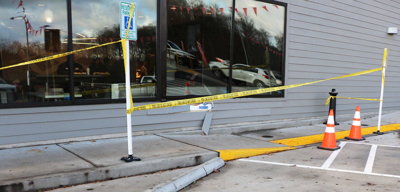 The front to the new McDonalds on Viking Ave sustained some minor damage after a driver hopped the curb when pulling into a handicap space.