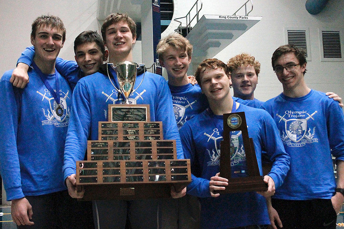 Olympic’s boys swim team captured a 2A state championship in February. (Mark Krulish/Kitsap News Group)