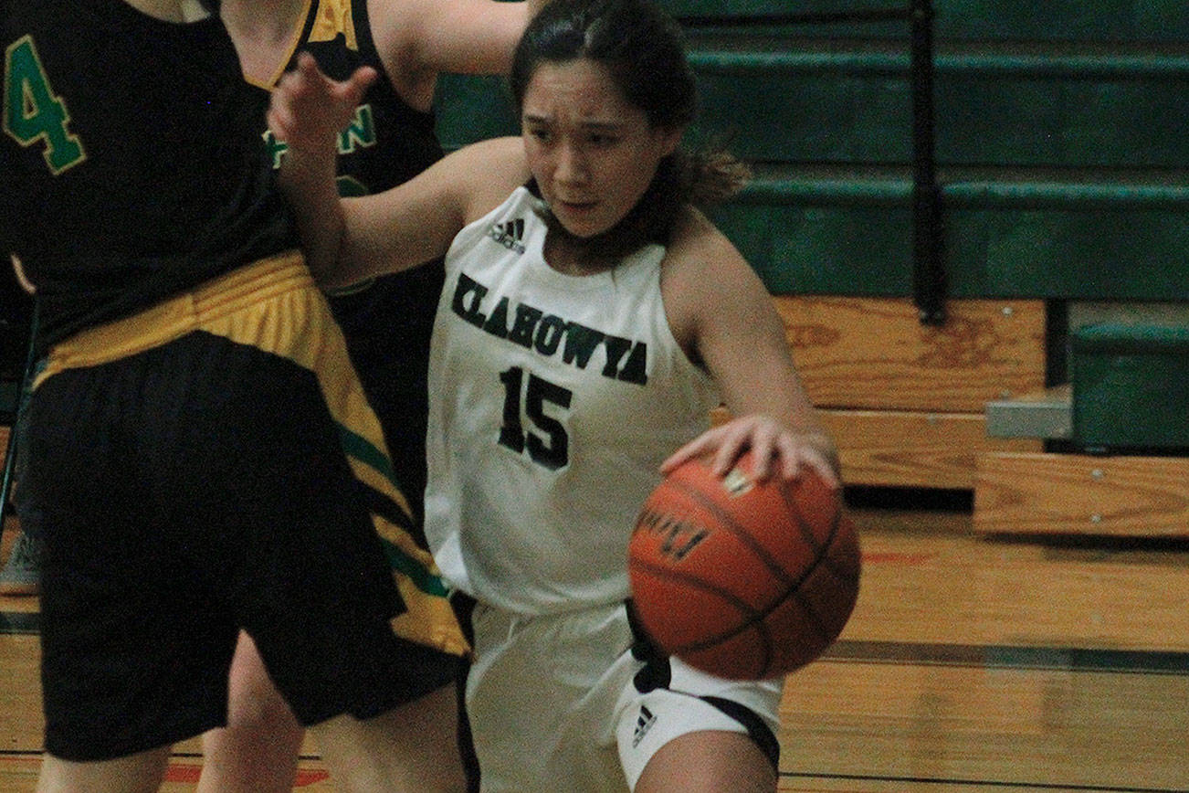 Ella Koebelin, a sophomore point guard who played at Vashon Island last season, leads Klahowya with 19 points per game this season. (Mark Krulish/Kitsap News Group)