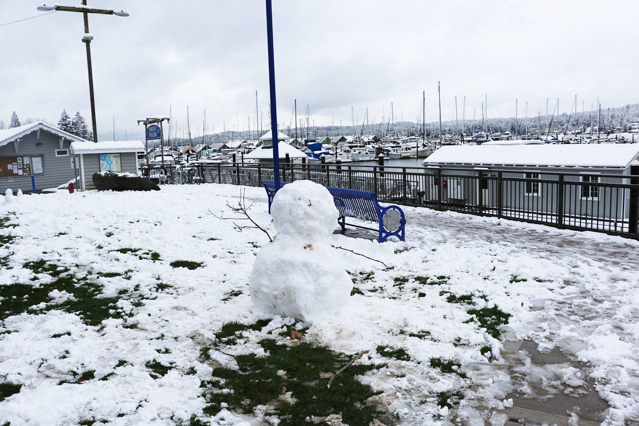 A snowman at Muriel Iverson Williams Waterfront Park in downtown Poulsbo.