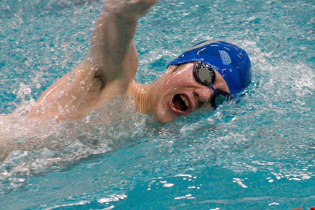 Stefan Anthony was the winner of the 200-yard freestyle event for Olympic, one of nine events the Trojans won against Kingston. (Mark Krulish/Kitsap News Group)