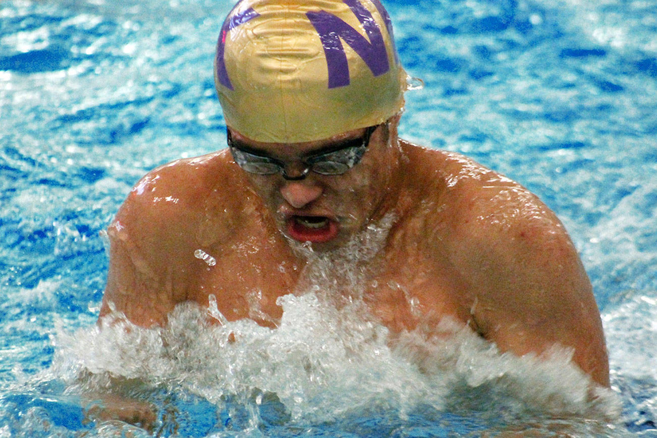 James Correll won two events for the Vikings — the 50-yard freestyle and the 100-yard breaststroke — in his team’s victory over Kingston. (Mark Krulish/Kitsap News Group)