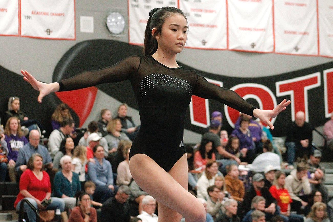 Junko Ketch scored a 31.1 in the All Around at the 1A/2A/3A state gymnastics meet. Her best score was an 8.675 in the floor exercise. (Mark Krulish/Kitsap News Group)