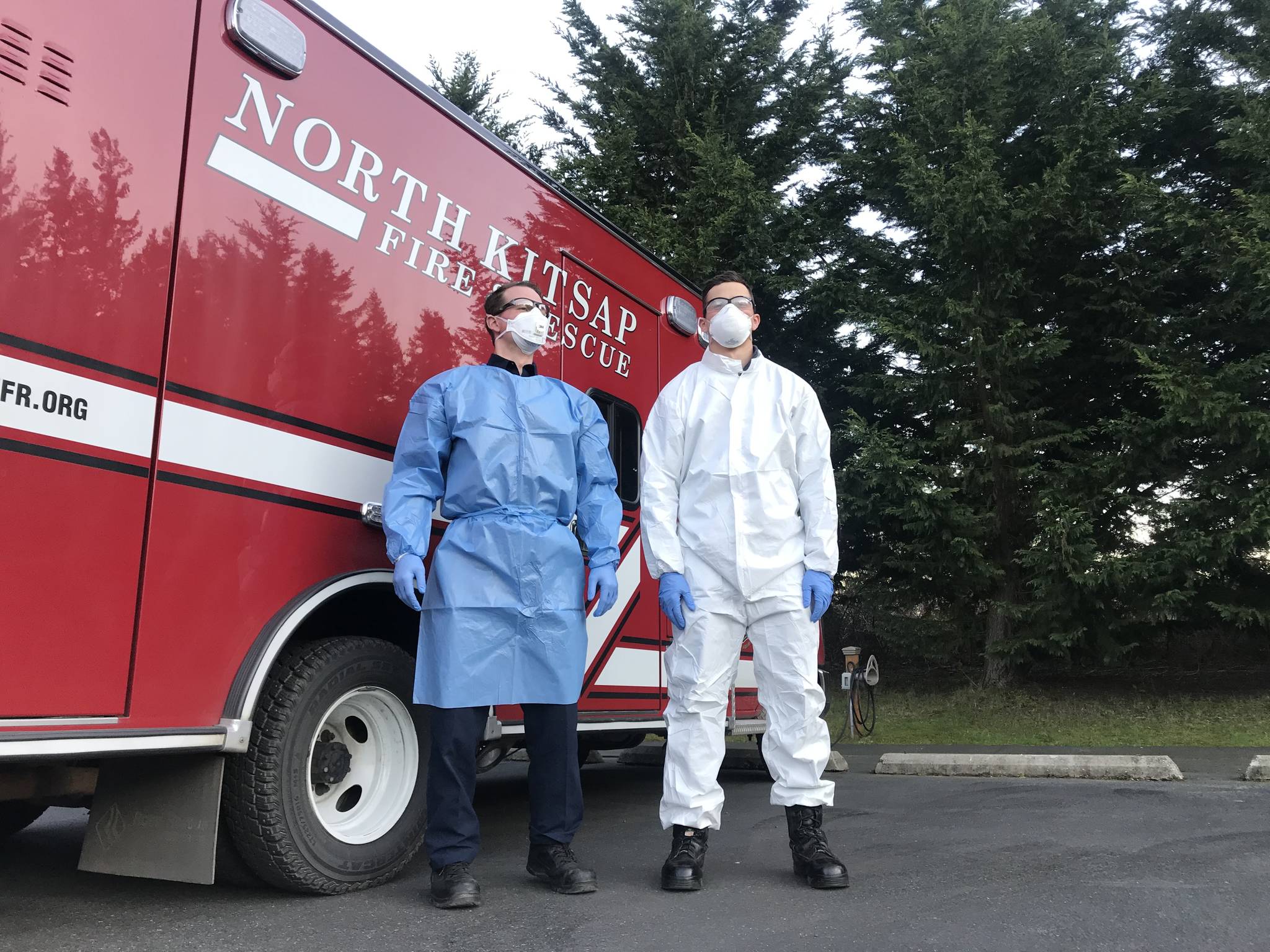 NKF&R Firefighters Charlie Hough and Hayden Smallbeck wearing personal protective equipment. Photo courtesy NKF&R.