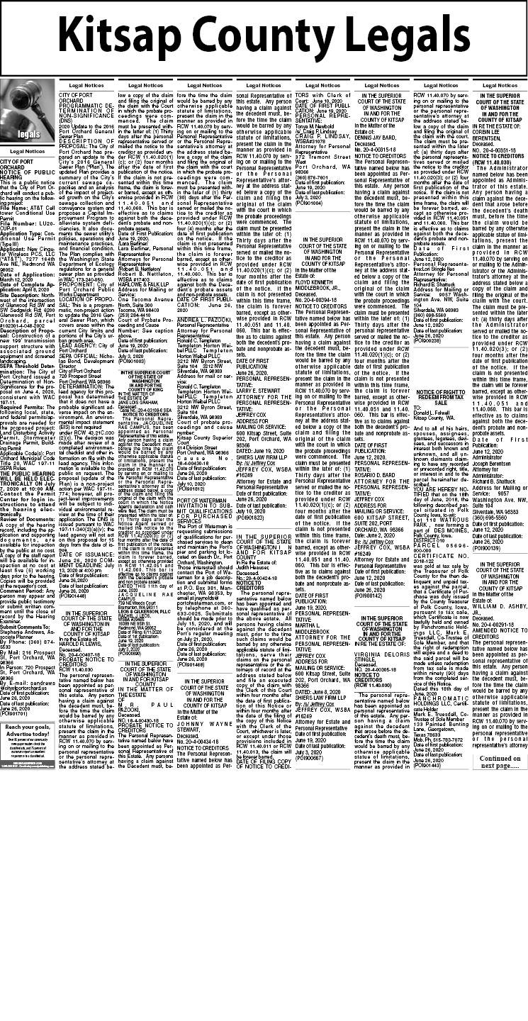 Kitsap County legal notices June 26, 2020 Kitsap Daily News