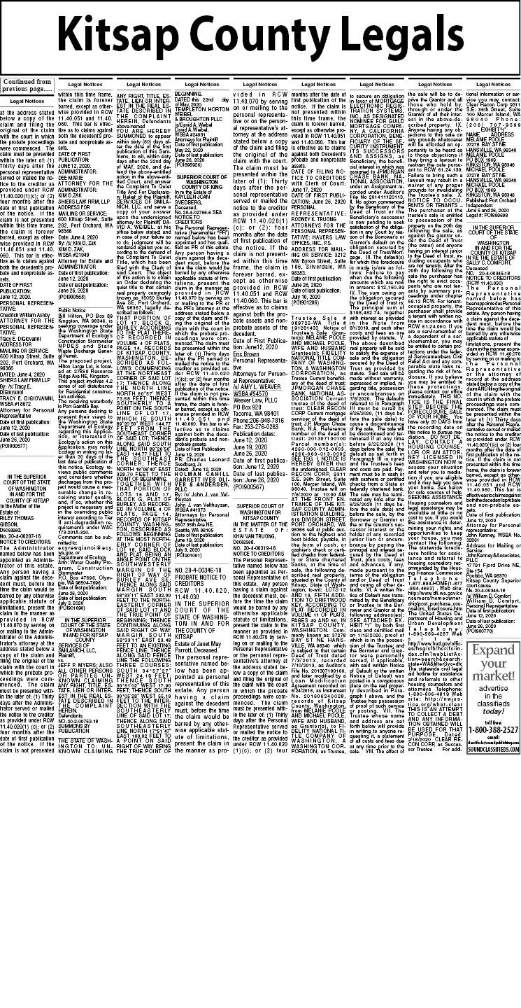 Kitsap County legal notices June 26, 2020 Kitsap Daily News