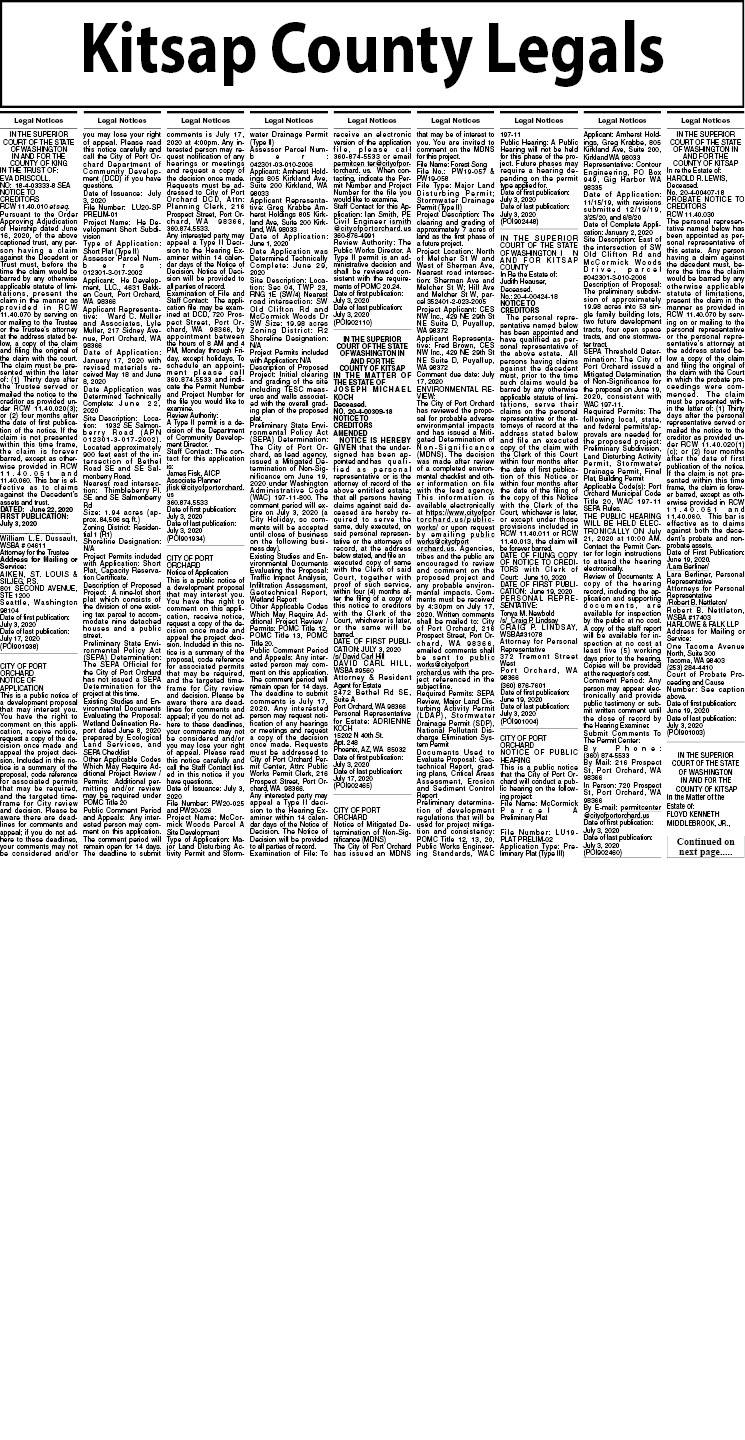 Kitsap County legal notices July 3, 2020 Kitsap Daily News