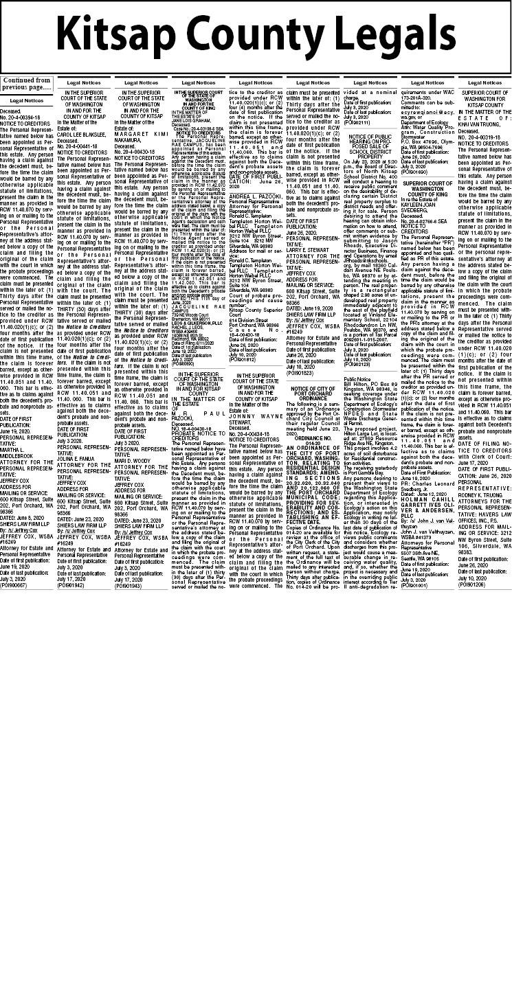 Kitsap County legal notices July 3, 2020 Kitsap Daily News