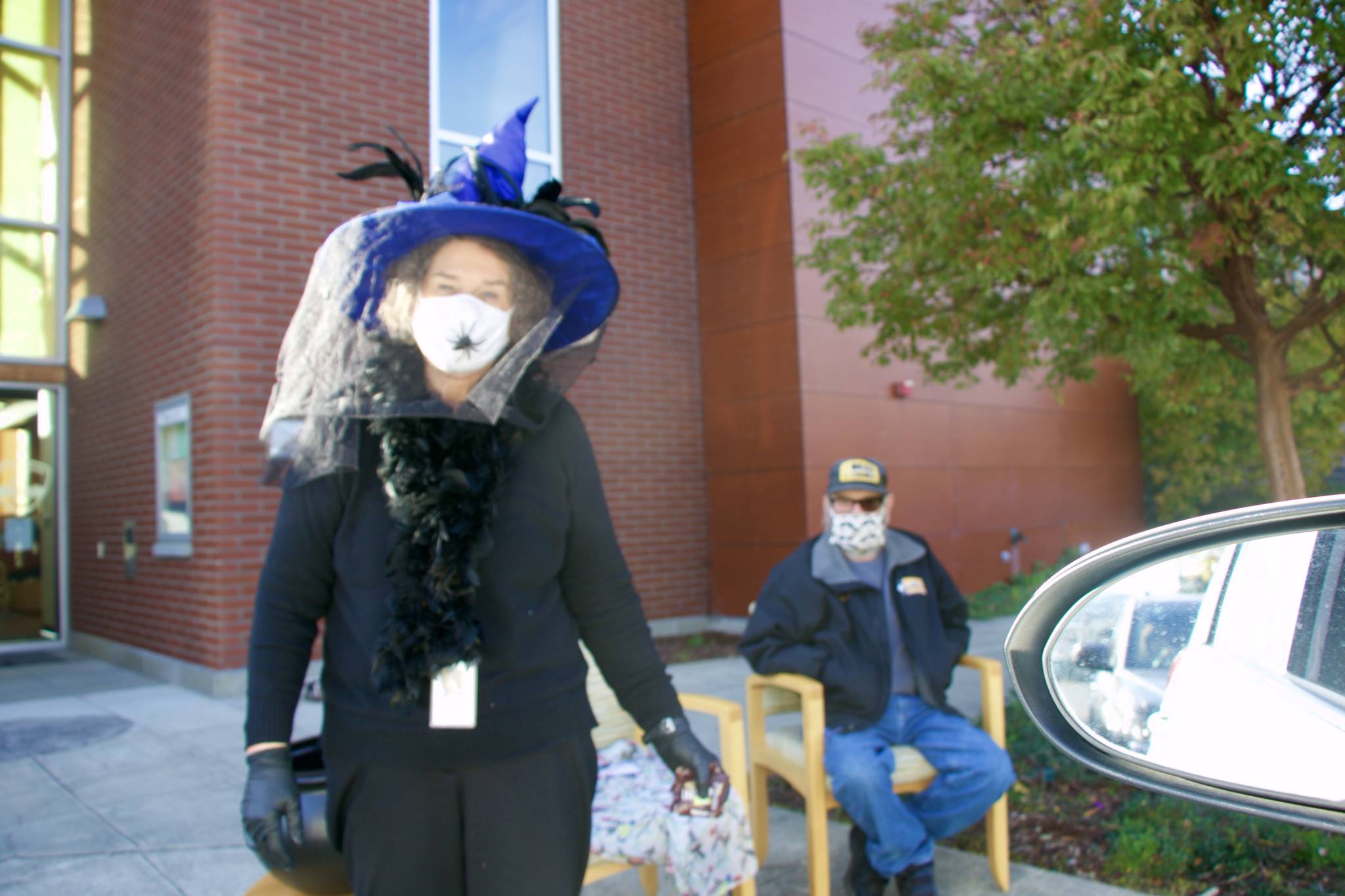 Mayor Becky Erickson and her husband Jerry passed out candy outside City Hall.