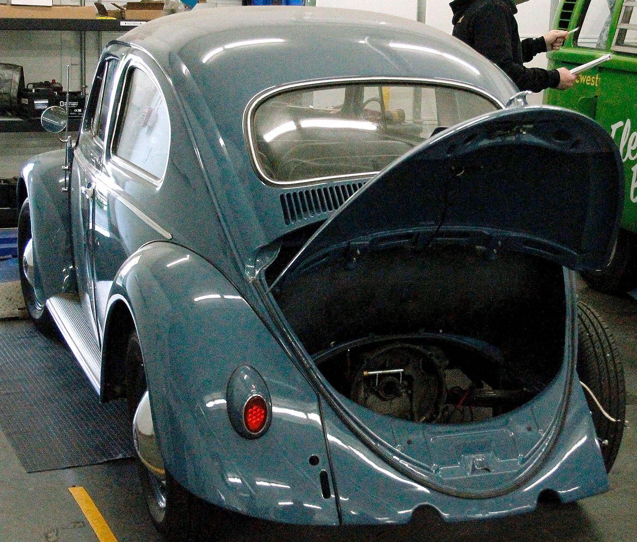 Among the cars set to be converted to electric at EV Works on Bainbridge Island is this Volkswagen. (Mark Krulish/Kitsap News Group)