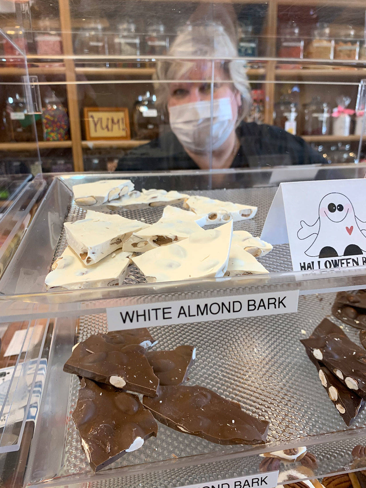 Milk and white chocolate almond bark are favorites of customers visiting The Candy Shoppe in Port Orchard. (Bob Smith | Kitsap Daily News)