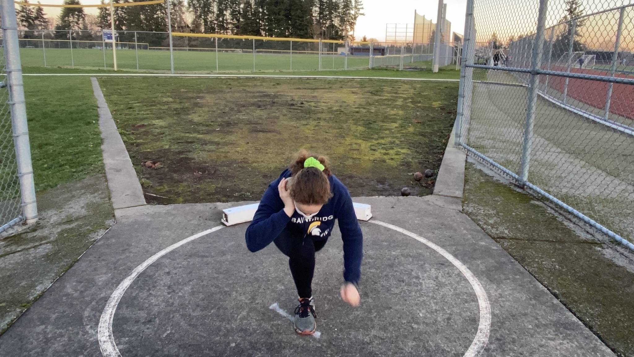 Charlotte Bourgeois gets set to throw the shot put. Courtesy photo