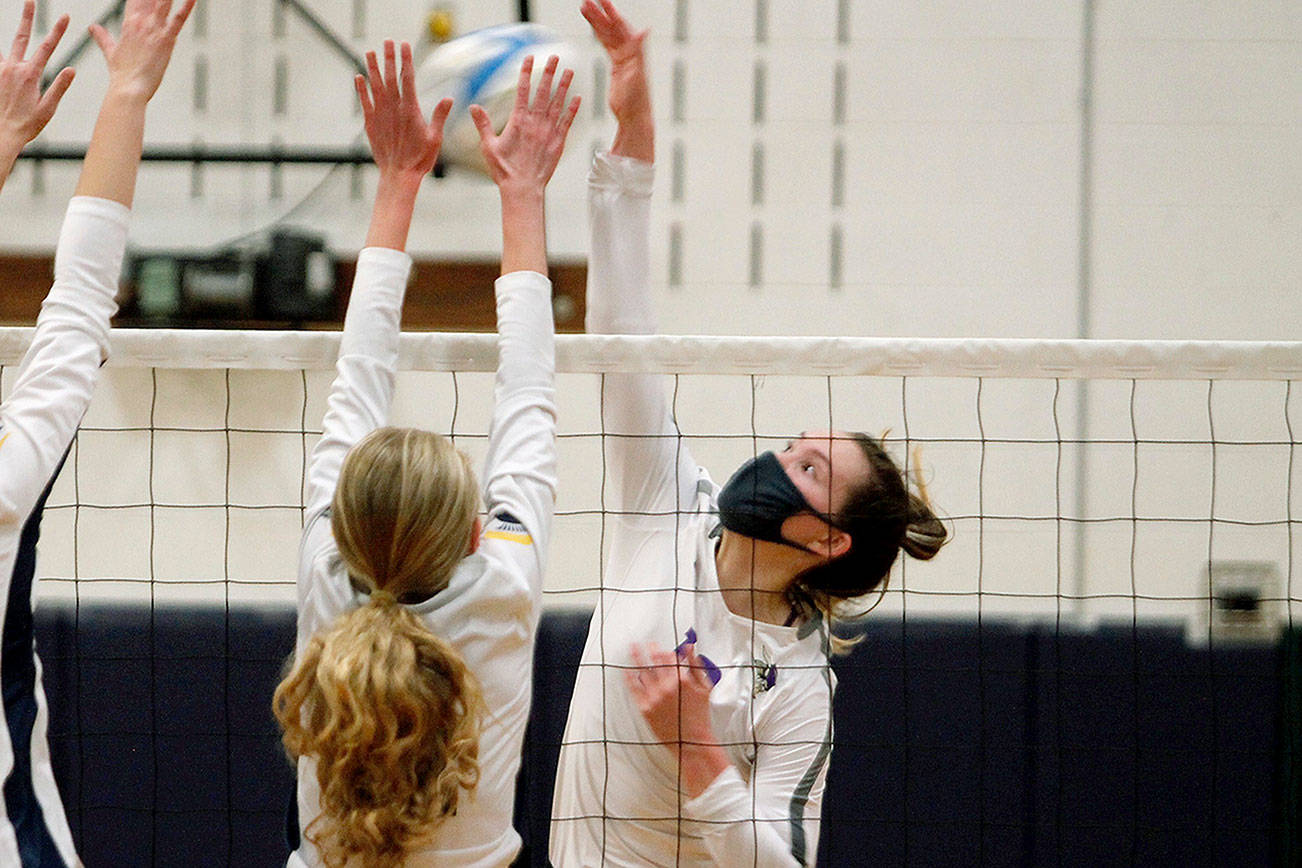 Riley Rabedeaux led North Kitsap with 24 kills in a three-set victory over Bainbridge. (Mark Krulish/Kitsap News Group)