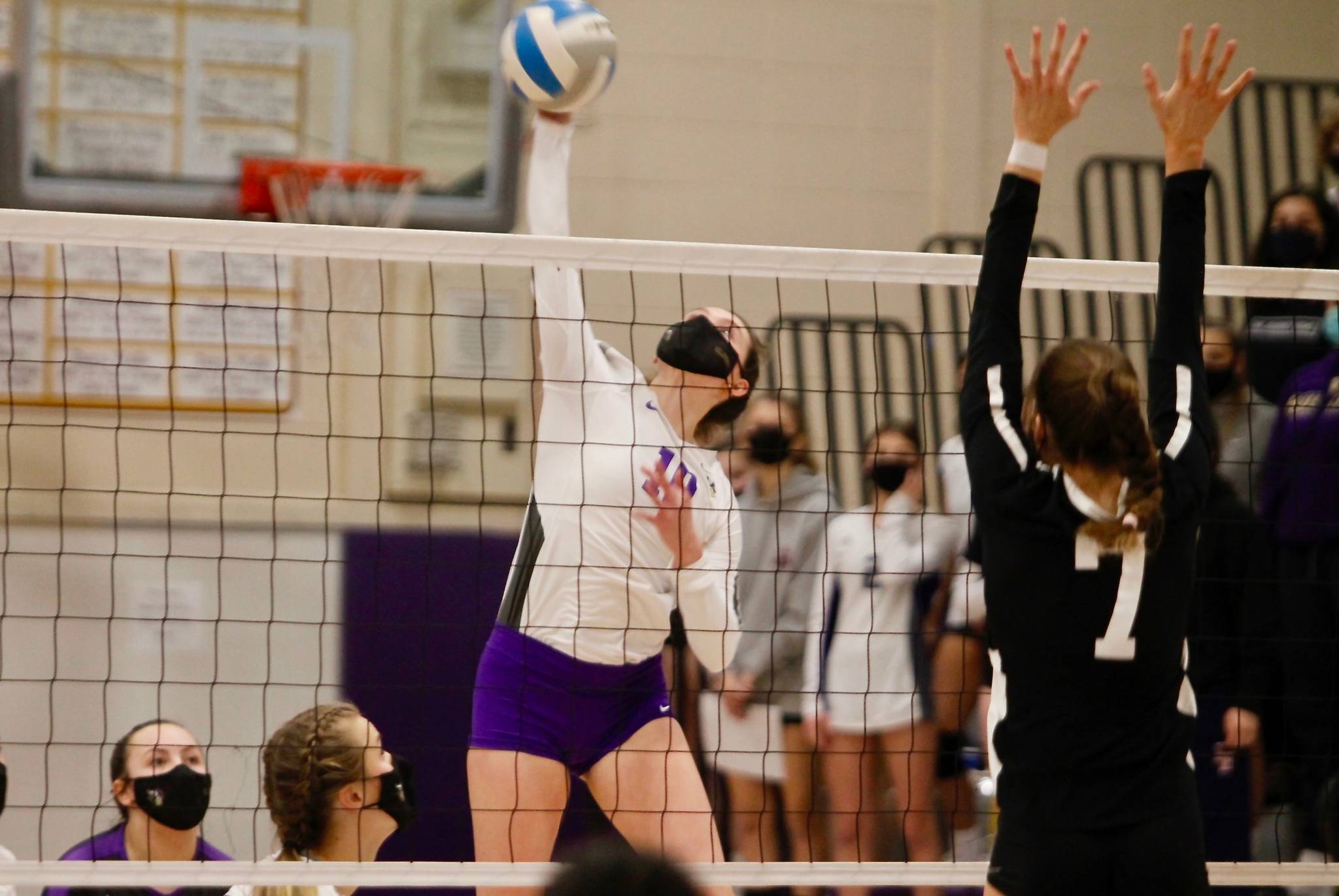 Riley Rabedeaux comes up with one of her 24 kills against Central Kitsap. (Mark Krulish/Kitsap News Group)