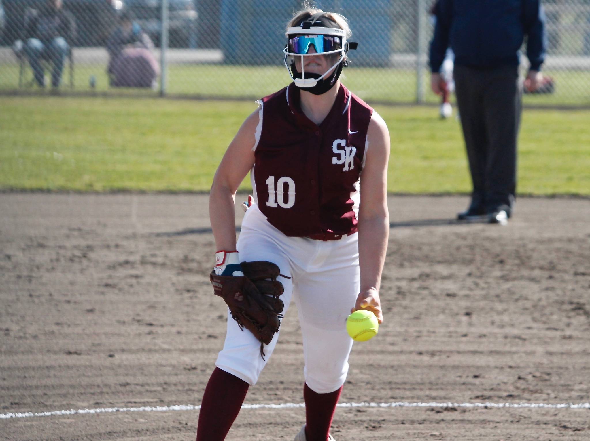 Brooke Jett threw four no-hit innings for the Wolves against Curtis. She also hit a two-run home run. (Mark Krulish/Kitsap News Group)