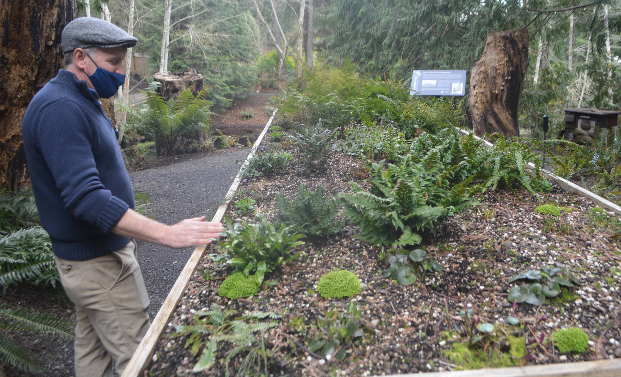 New director Patrick McMillan shows a raised flower bed at the new Renaissance Garden. Steve Powell/North Kitsap Herald photos