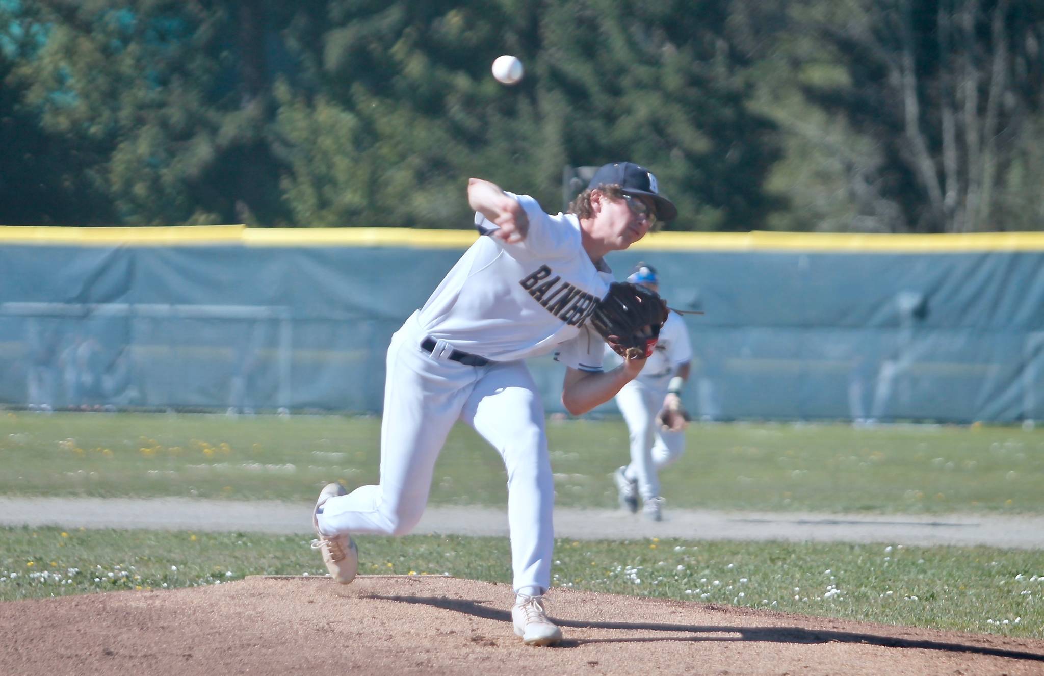JR Ritchie threw five shutout innings for Bainbridge and also had two singles and a walk in four plate appearances against North Kitsap on Wednesday. (Mark Krulish/Kitsap News Group)