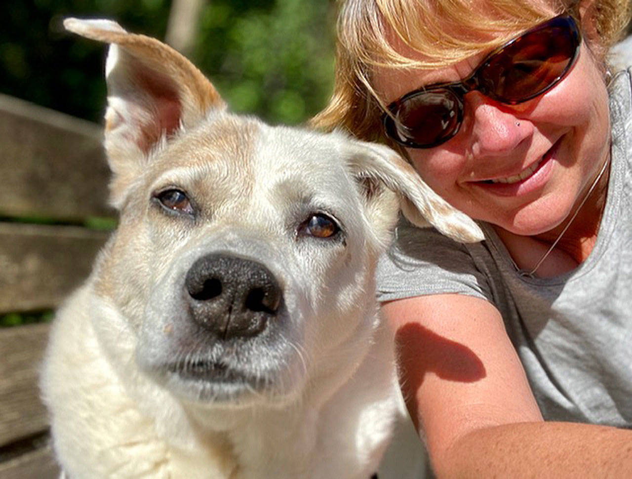 Lee Harper, Kitsap Humane Society’s new executive director, enjoys the outdoors with her dog Columbo, a 7-year-old yellow lab. (Contributed image)