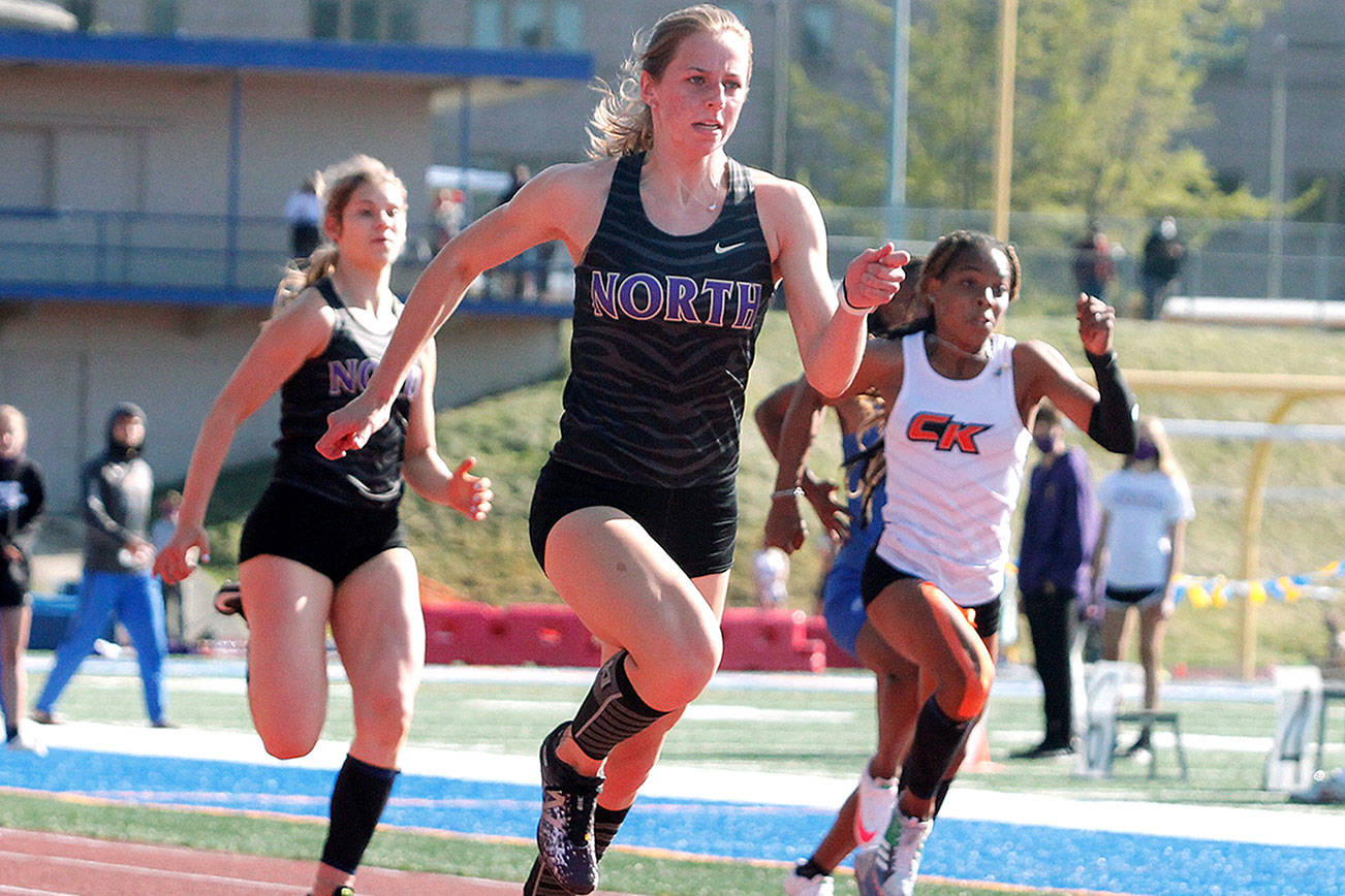 North Kitsap’s Alyssa Cullen broke the Olympic League meet records in both the 100- and 200-meter sprints. (Mark Krulish/Kitsap News Group)