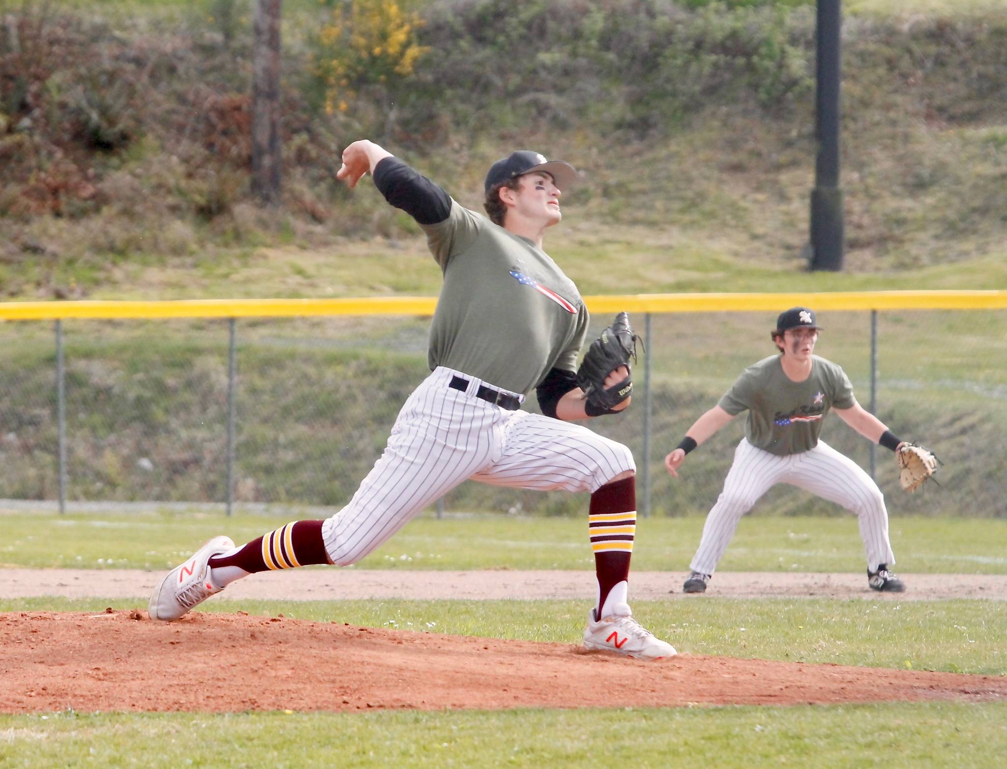 Noah Deese pitched a complete game, one-hitter against North Kitsap on Monday. (Mark Krulish/Kitsap News Group)