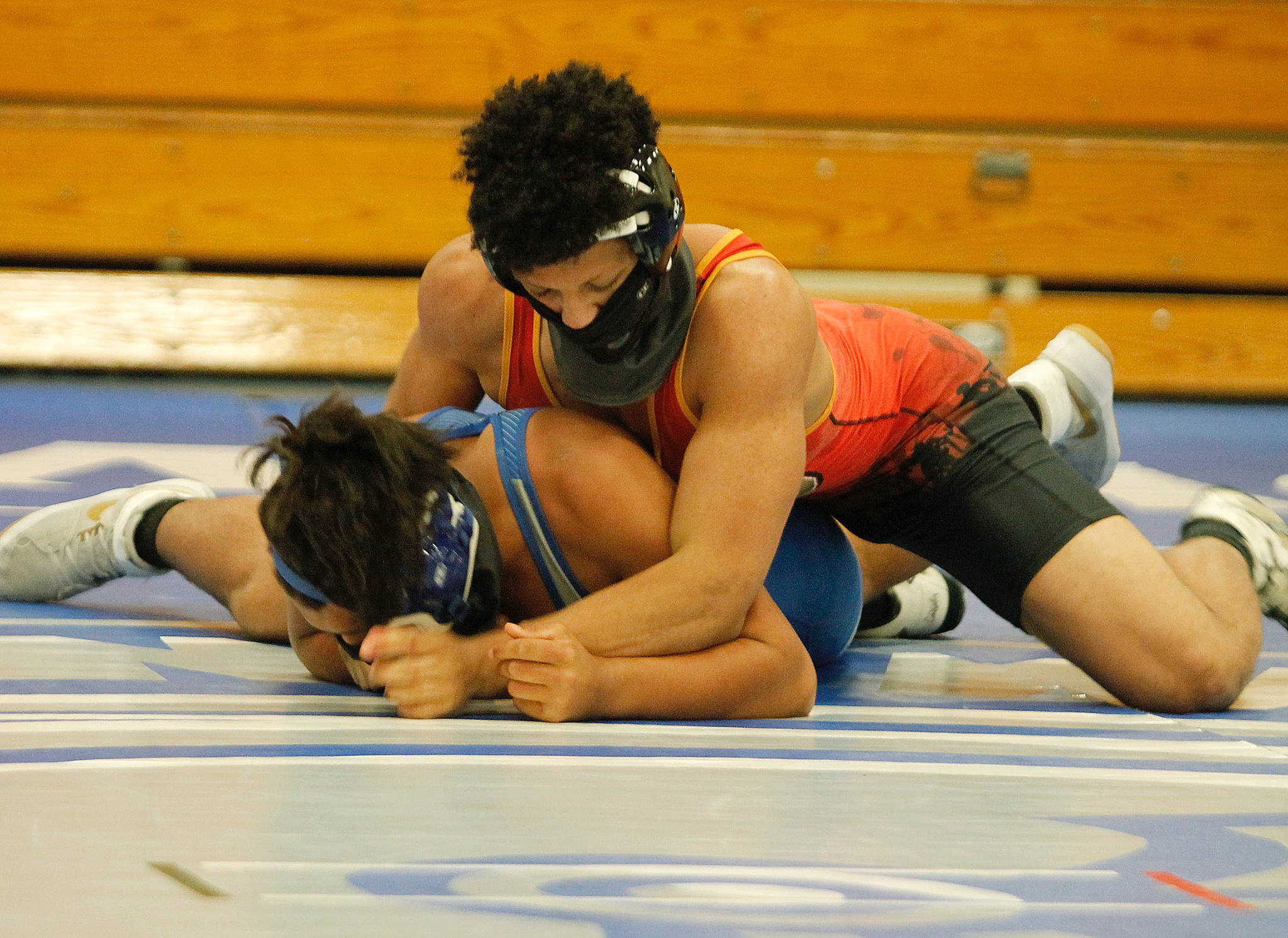 <em>Kingston’s Miles Still won his match against Olympic via pin.</em>	 Mark Krulish/North Kitsap Herald