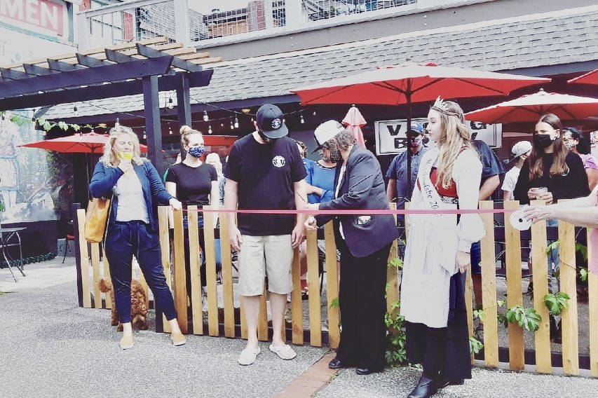 Poulsbo Mayor Becky Erickson and Viking Brew Haus owner Eric Dietz held a ribbon-cutting over the weekend of June 4. (Courtesy Photo)