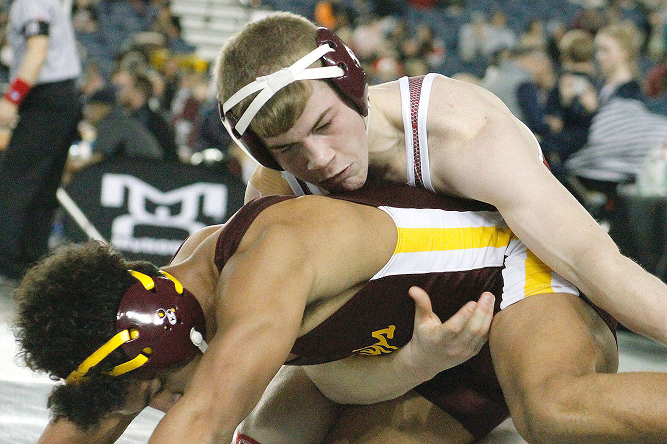 Mark Krulish | Kitsap News Group
Xavier Eaglin was a three-time state-placer for South Kitsap at the Mat Classic and won a title as a freshman in 2018, the first SK ninth grader to do so. Eaglin finished his senior year with an undefeated record and an SPSL championship.