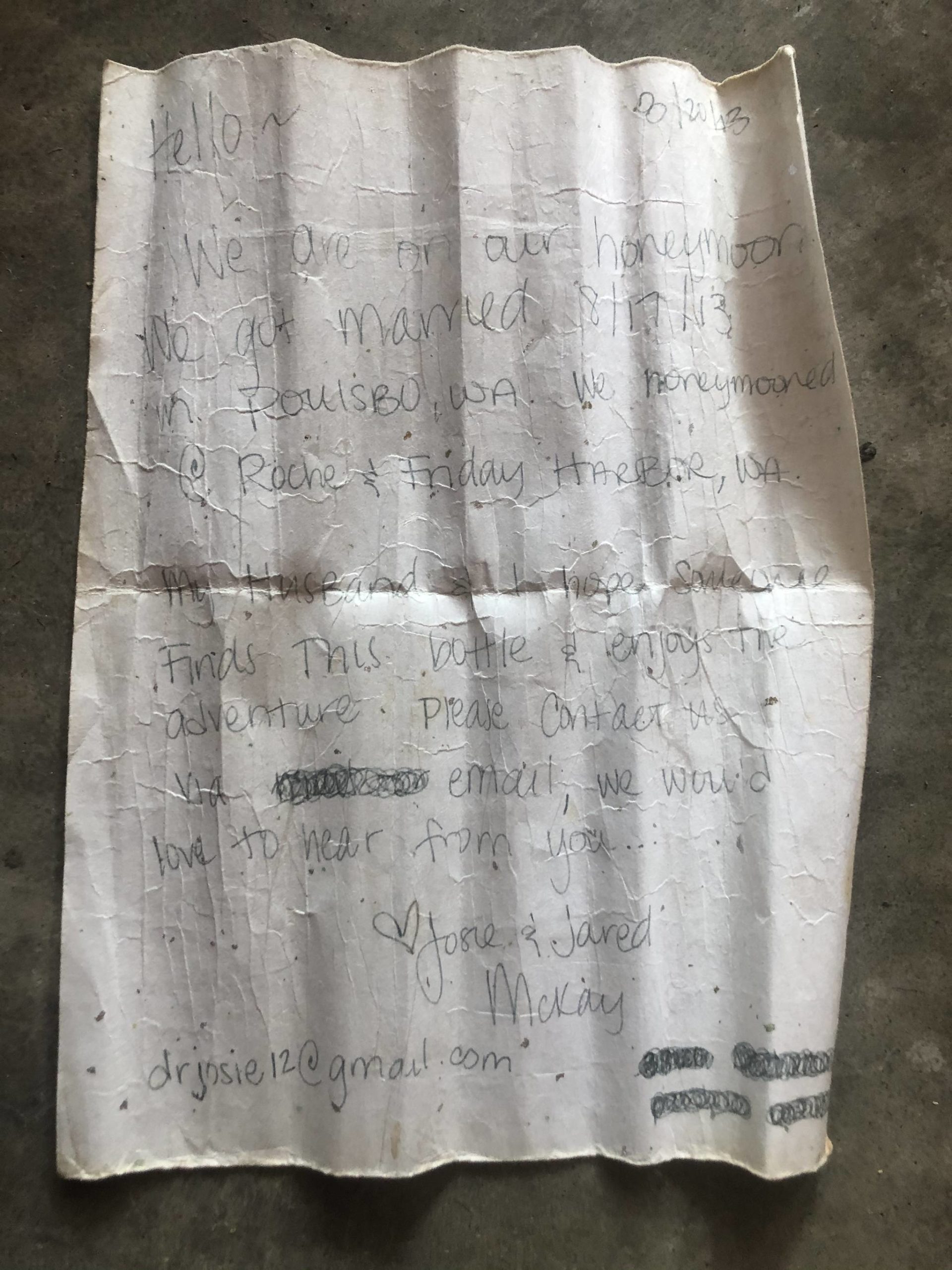 <em>Front: an original message was written by couple married in 2013.</em>
Courtesy photos