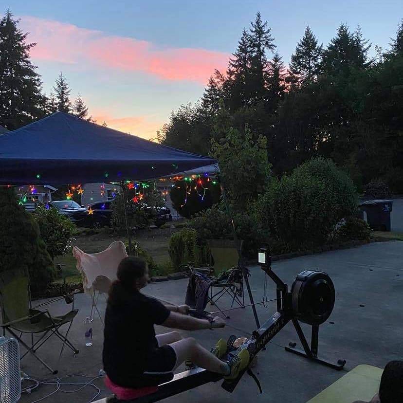 Hannah Ronning watching the sunset over Poulsbo on her Concept2 Rowing machine. Courtesy Photo