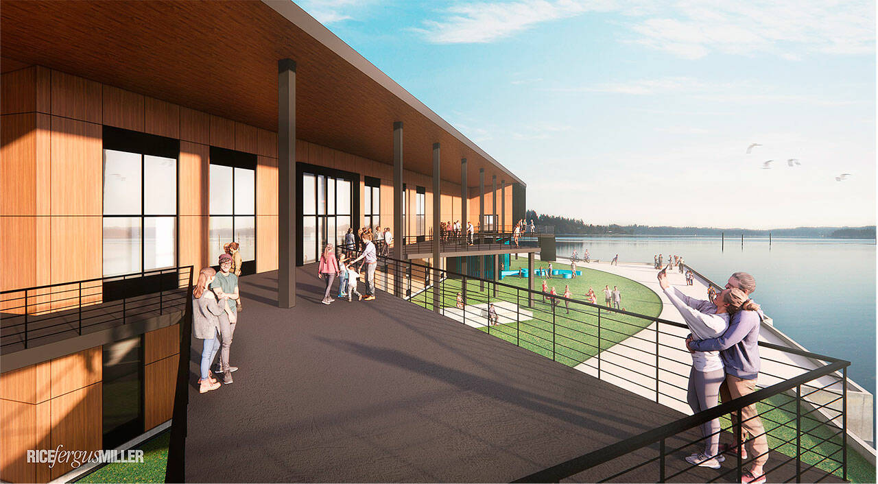 Expanded decking on the second level will provide visitors an expansive view of Sinclair Inlet. (Rice Fergus Miller concept)