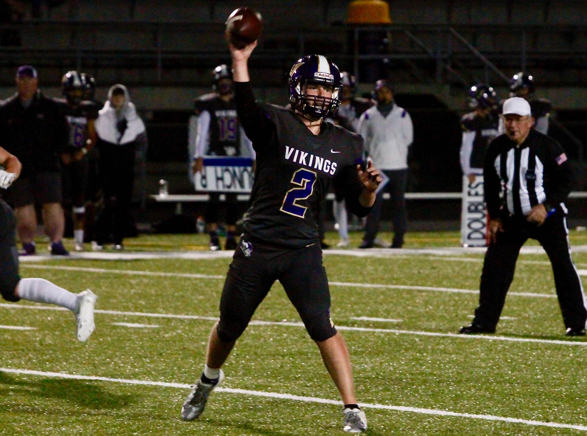 Colton Bower passed for 363 yards and six touchdowns in North Kitsap’s 56-21 win over Bremerton. (Mark Krulish/Kitsap News Group)