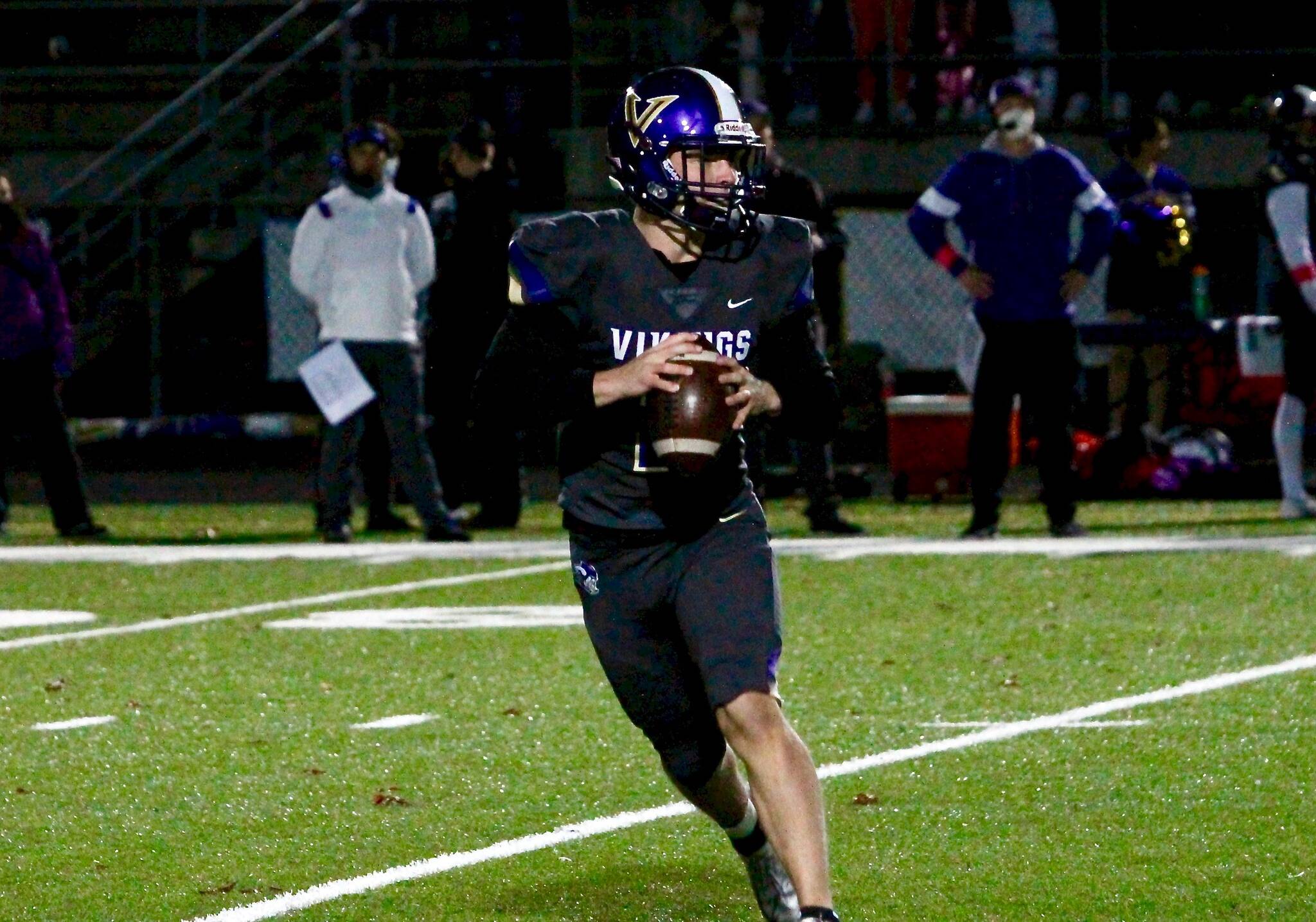 Colton Bower’s 299-yard, six touchdown performance on Friday night helped him break the North Kitsap record for passing yards in a season. (Mark Krulish/Kitsap News Group)
