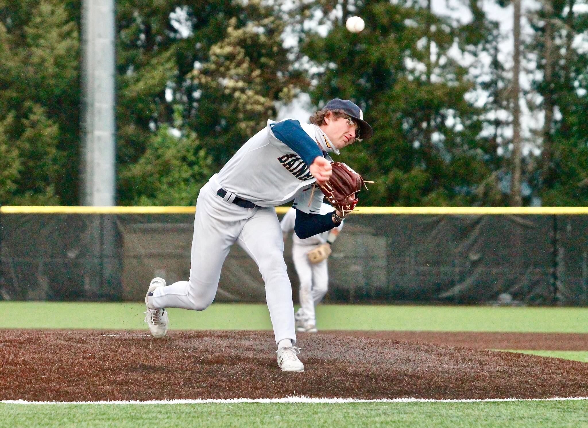 Bainbridge pitcher JR Ritchie dominated against Central Kitsap in the 2021 Olympic League championship throwing a no-hitter and striking out 18. (File photo)