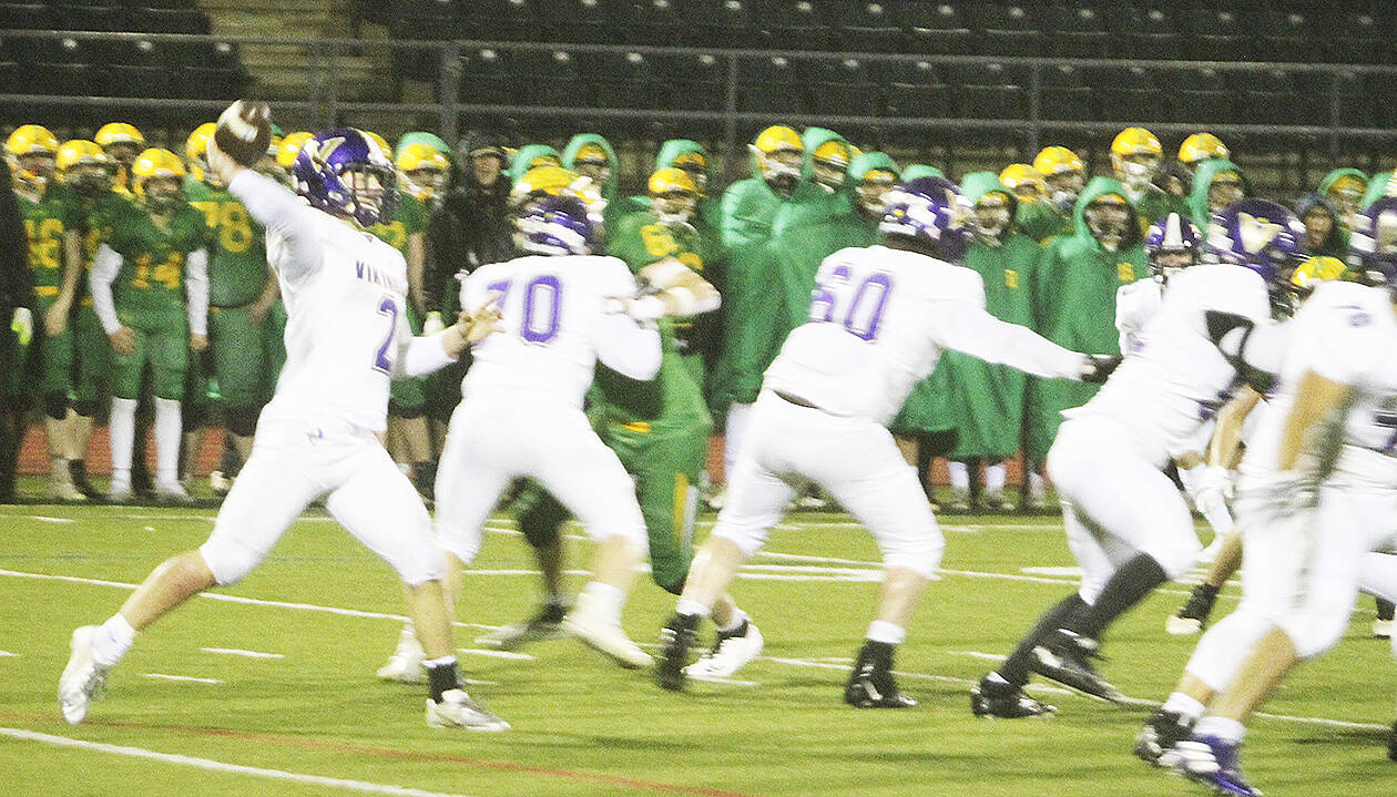 The Lynden pass rush wasn’t much of a factor in the game, as the offensive line protected QB Colton Bower (2) well.