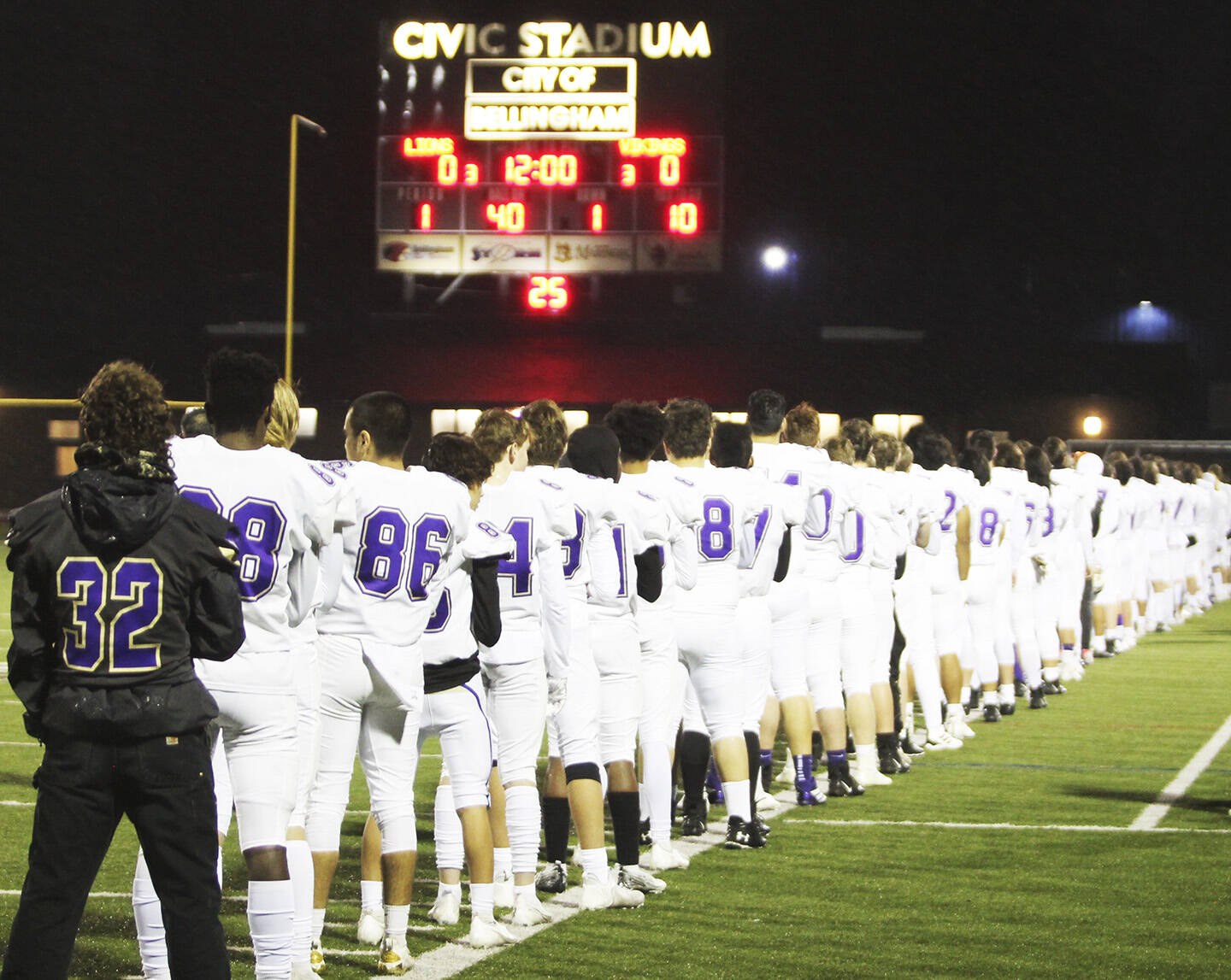 The North Kitsap football team lines up at the start of the game.