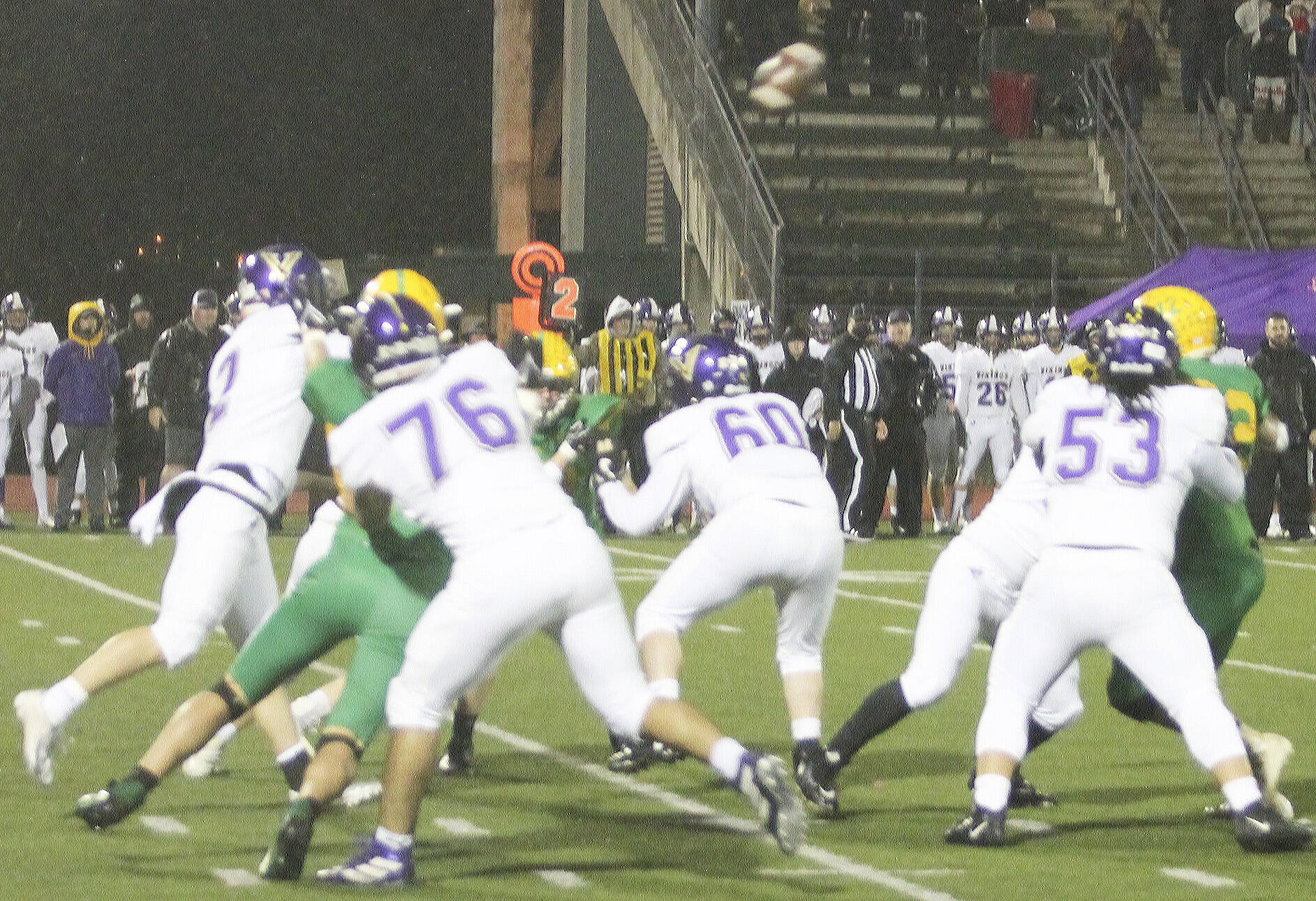 Sofian Hammou (76), Lincoln Hawkins (60) and Jesus Mares (53) protect Colton Bower (2) on a pass play.