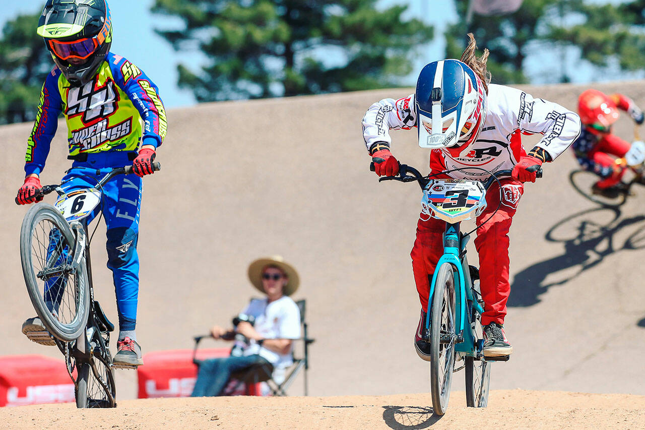 Nine-year-old Wyatt Christensen of Kingston (right) recently won the Expert Class at the USA BMX Grand Nationals in Tulsa, Oklahoma, making him 2021 National Championship for his age group. Courtesy photos