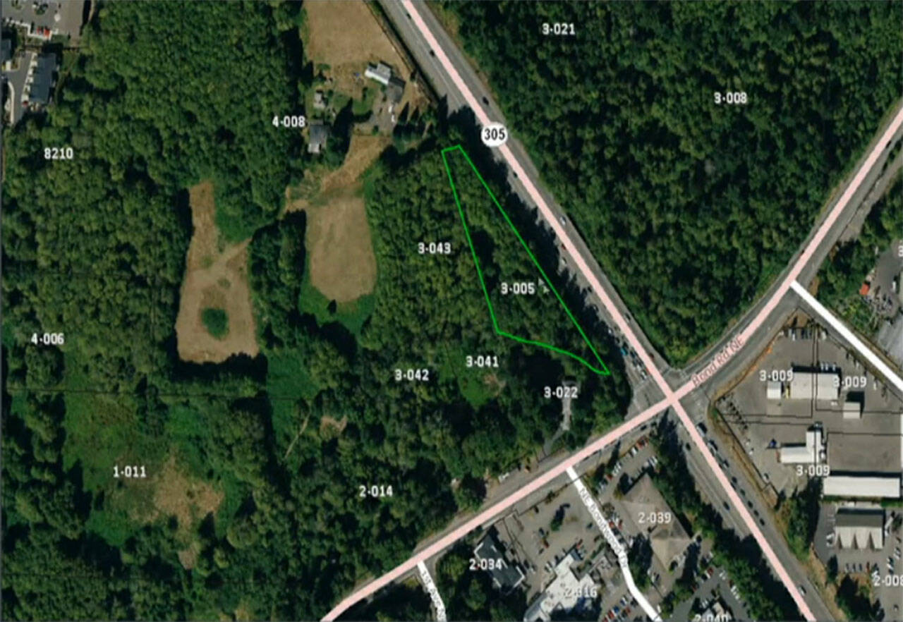 Outlined in green is the 1.32-acre lot donated to Poulsbo that will be added to Fish Park. The park will now total about 44 acres. Courtesy photo