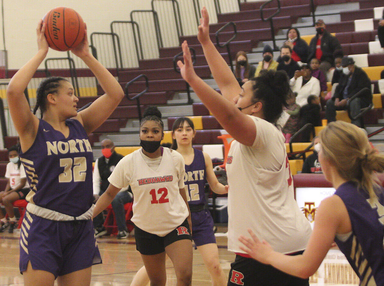 Viking Maliyah Reed (32) looks for someone to pass to against Renton. Steve Powell/North Kitsap Herald photographs