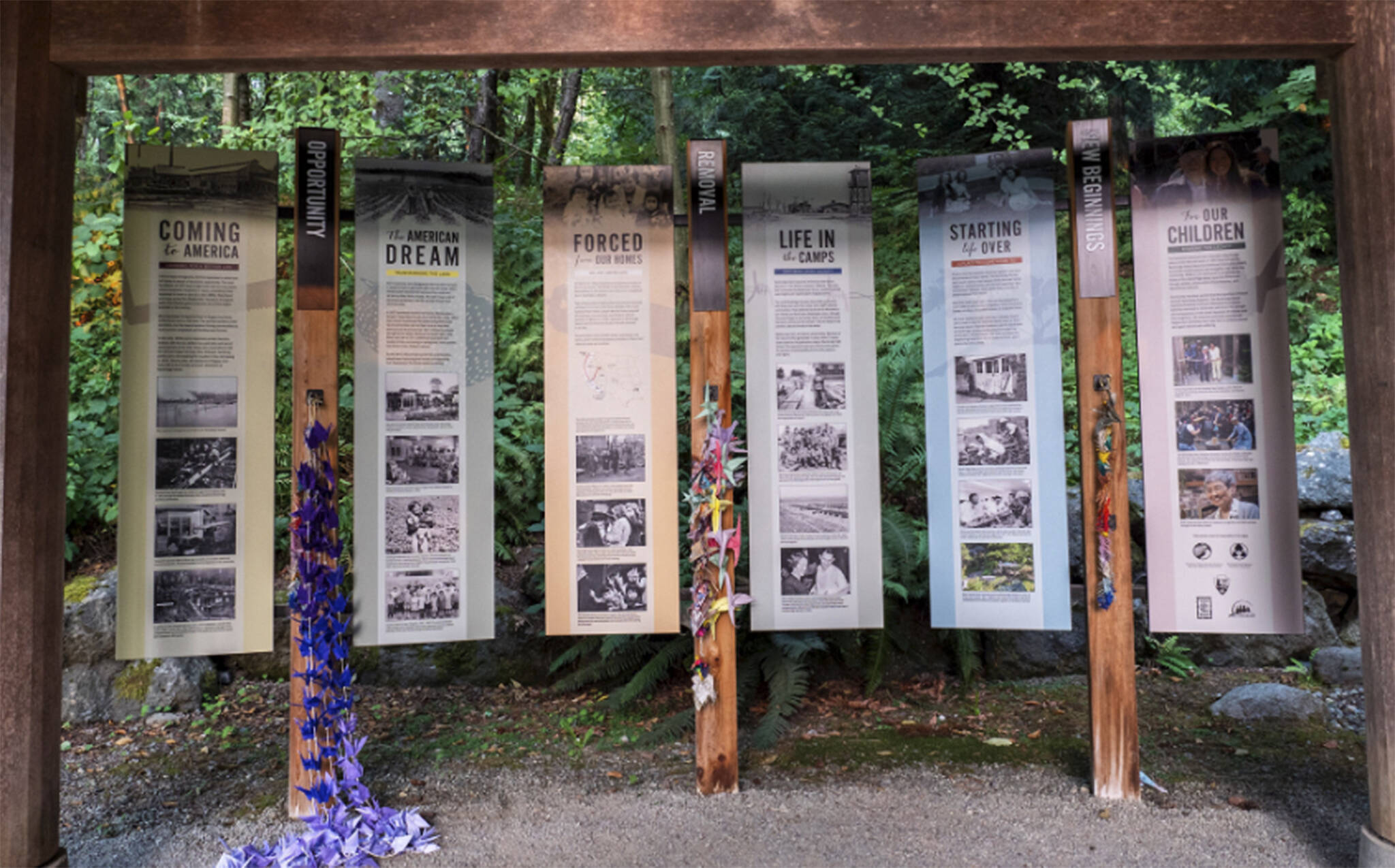 This part of the memorial explains the different stages of the forced removal of Japanese Americans from Bainbridge. Courtesy Photo