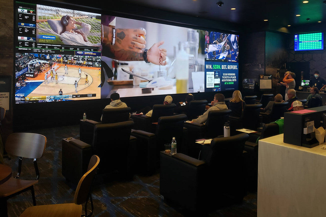 The inside of the new FanDuel Sportsbook at the Suquamish Clearwater Casino Resort was filled with people during the early rounds of March Madness. Tyler Shuey/North Kitsap Herald photos