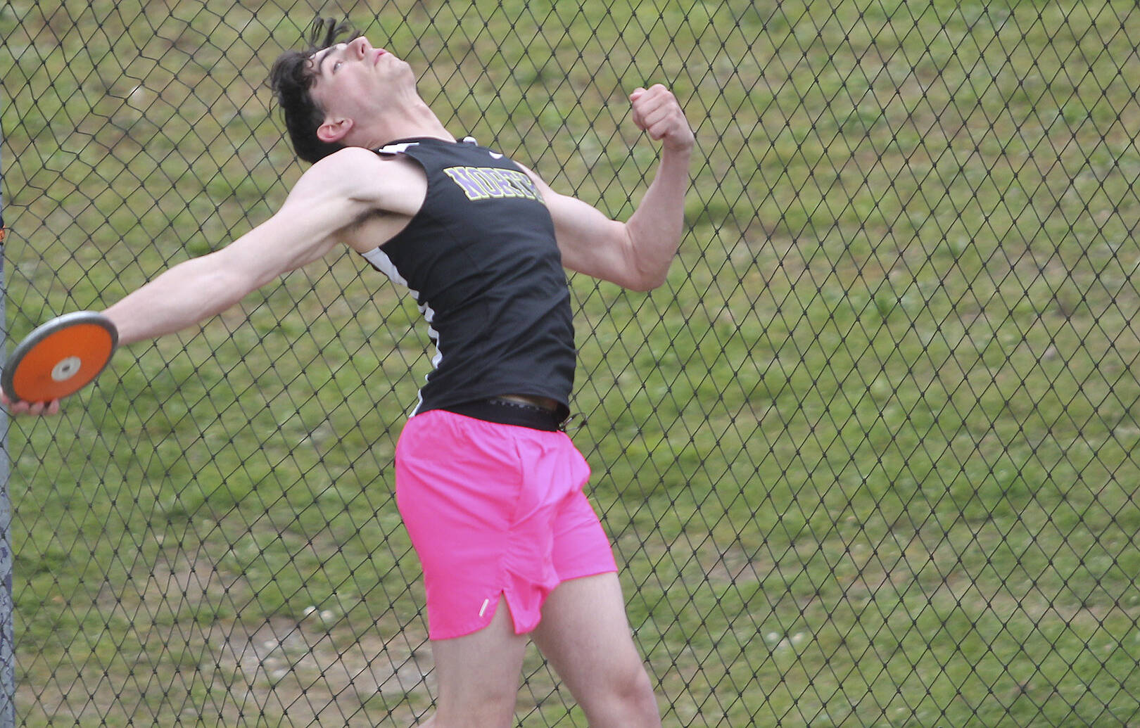 Laine Miller of NK tossed the discus over 142 feet to win the discus. Steve Powell/North Kitsap Herald photos