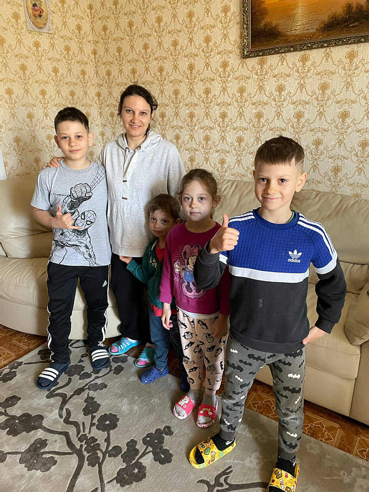 An internally displaced Ukrainian mother and her four children live in temporary housing. (Courtesy photo)