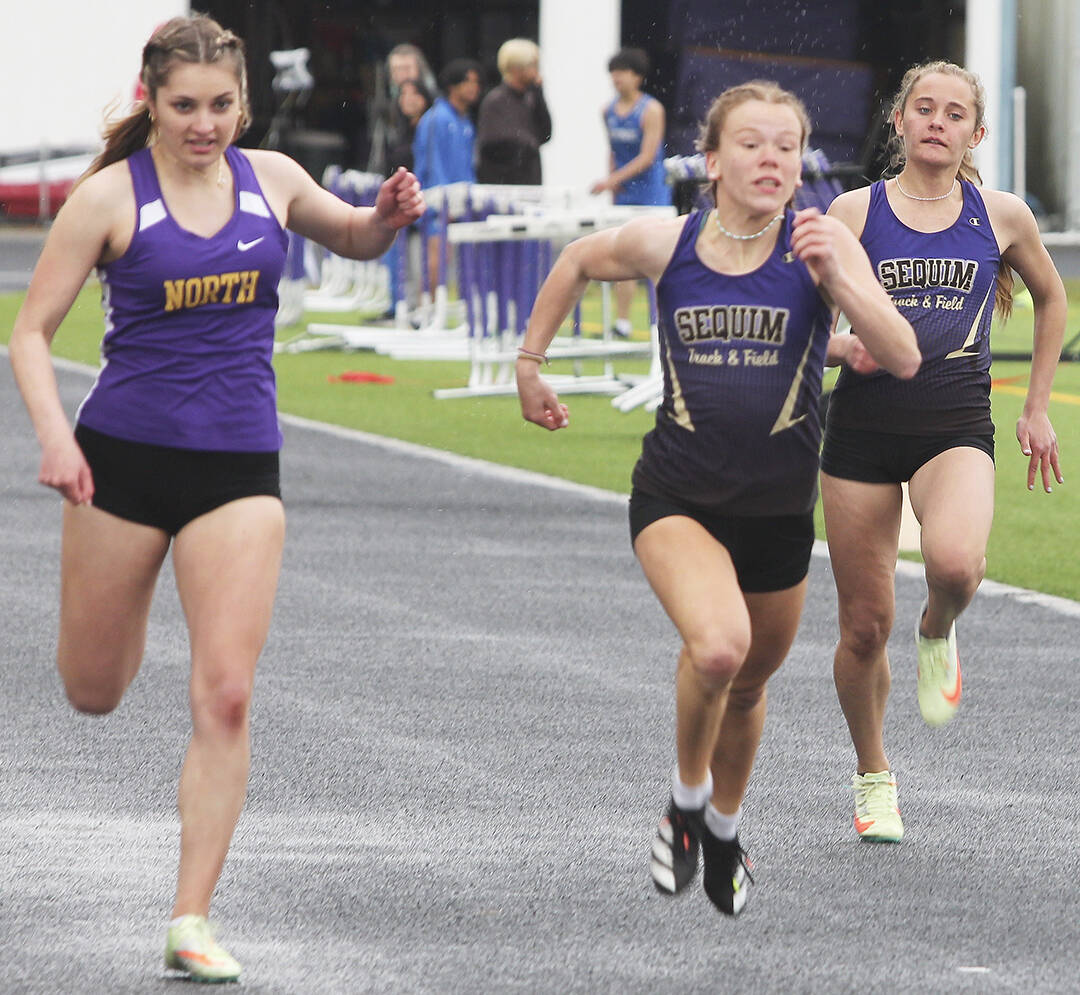 Emerson Bollert of North Kitsap crosses the finish line at a recent track meet.